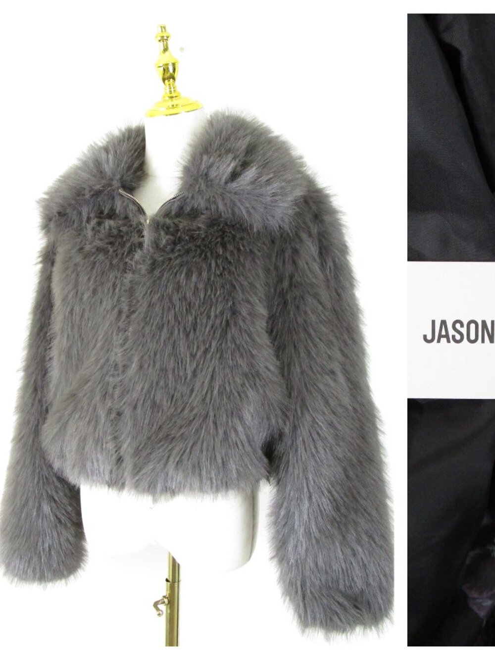 Jason Wu Womens Dark Gray Faux Fur Oversized Cropped Jacket Coat Size S